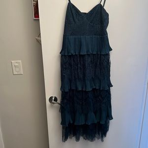 Ruffle and lace midi cocktail dress